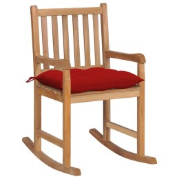 Fotel bujany z czerwoną poduszką, lite drewno tekowe
