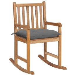 Fotel bujany z szarą poduszką, lite drewno tekowe
