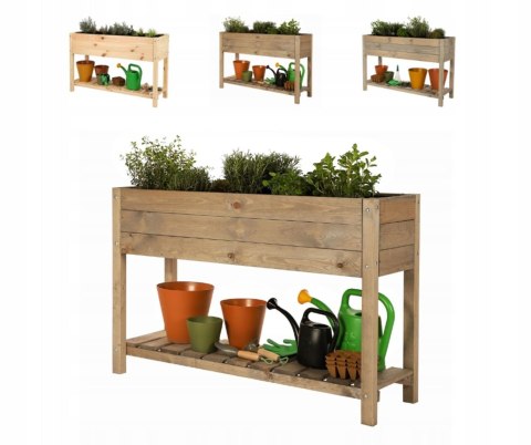 Drewniany kwietnik z półką OBM / 118x40 cm / Brąz