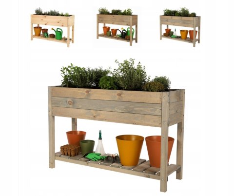 Drewniany kwietnik z półką OBM / 118x40 cm / Szar