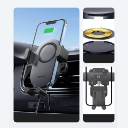 Samochodowa ładowarka bezprzewodowa Qi 15W + uchwyt telefonu na kratkę czarny