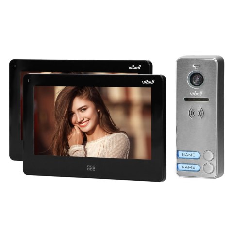 Zestaw wideodomofonowy 2-rodzinny, bezsłuchawkowy kolor, LCD 7", dotykowy, menu OSD, pamięć, gniazdo na kartę SD, DVR, sterowani