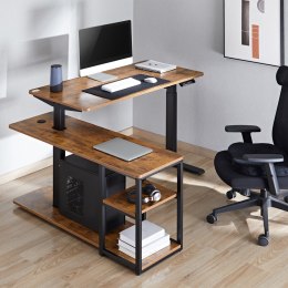 Biurko podnoszone elektrycznie Ergo Office, max wys. 121cm, max - 70 kg, z blatem i półkami, do pracy stojąco siedzącej, brąz ru