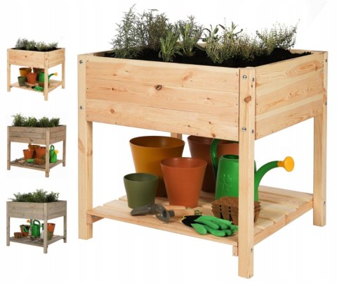 Drewniany kwietnik z półką OBM / 78x78 cm / Natur