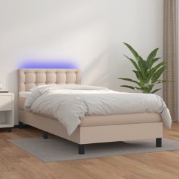 Łóżko kontynentalne, materac i LED cappuccino ekoskóra 80x200cm
