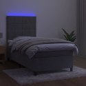 Łóżko kontynentalne z materacem i LED, szare 100x200cm, aksamit