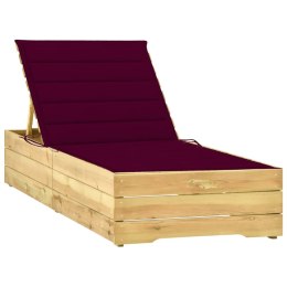 VidaXL Leżak z poduszką w kolorze wina, impregnowane drewno sosnowe