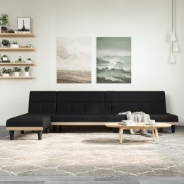 Sofa rozkładana w kształcie L, czarna, 255x140x70 cm, tkanina
