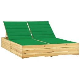VidaXL Podwójny leżak z zielonymi poduszkami, impregnowana sosna