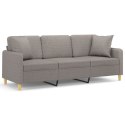 3-osobowa sofa z poduszkami, kolor taupe, 180 cm, tkanina