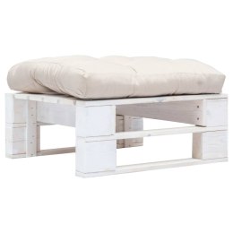 Ogrodowy stołek z palet z piaskową poduszką, biały, drewno