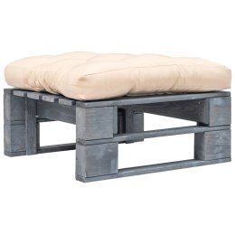 Ogrodowy stołek z palet z piaskową poduszką, szare drewno