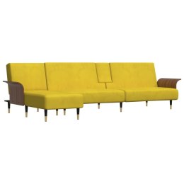 Sofa rozkładana L, żółta, 279x140x70 cm, aksamit