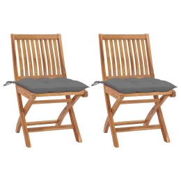VidaXL Krzesła ogrodowe, 2 szt., szare poduszki, lite drewno tekowe