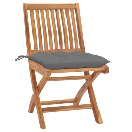 VidaXL Krzesła ogrodowe, 2 szt., szare poduszki, lite drewno tekowe