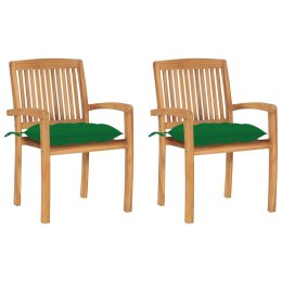 VidaXL Krzesła ogrodowe, 2 szt., zielone poduszki, lite drewno tekowe