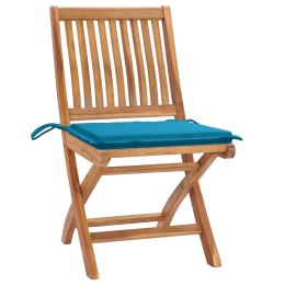 VidaXL Krzesła ogrodowe z niebieskimi poduszkami, 2 szt., tekowe