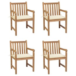 VidaXL Krzesła ogrodowe, 4 szt., kremowe poduszki, drewno tekowe