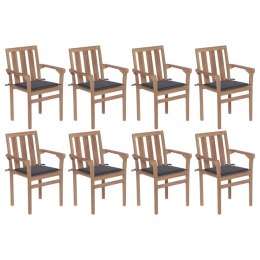 VidaXL Sztaplowane krzesła ogrodowe z poduszkami 8 szt., drewno tekowe