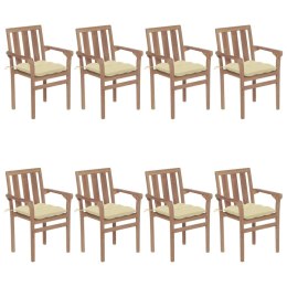 VidaXL Sztaplowane krzesła ogrodowe z poduszkami, 8 szt., tekowe