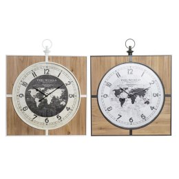 Zegar Ścienny DKD Home Decor Czarny Biały Żelazo Vintage 60 x 4,5 x 60 cm Drewno MDF Mapa Świata (2 Sztuk)