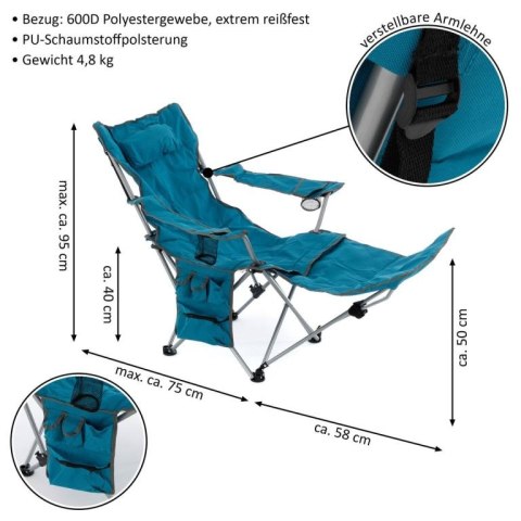 Krzesło kempingowe ze zdejmowanym podnóżkiem, niebieskie