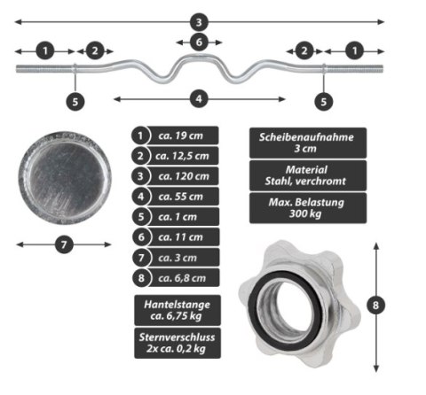 MAXXIVA Zakrzywiony dwuręczny gryf SZ, 120 cm, srebrny