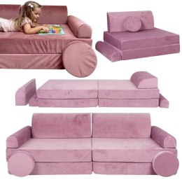 Sofa Dziecięca Premium Różowa Rozkładana Przyjemna W Dotyku Siedzisko Pufy