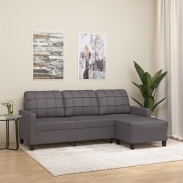 3-osobowa sofa z podnóżkiem, szary, 180 cm, sztuczna skóra