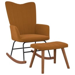 Fotel bujany z podnóżkiem, brązowy, obity aksamitem
