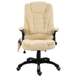 Krzesło biurowe z masażem, kremowe, sztuczna skóra