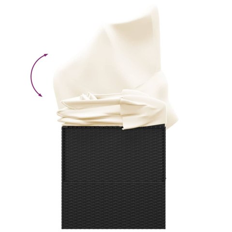 Leżanka ogrodowa z daszkiem i poduszkami, czarna, polirattan