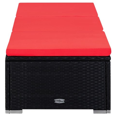 3-częściowy zestaw, leżaki ze stolikiem, polirattan, czarne