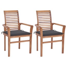Krzesła stołowe, 2 szt., antracytowe poduszki, drewno tekowe