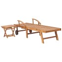 Leżak ze stolikiem i poduszką, lite drewno tekowe