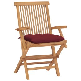 Krzesła ogrodowe z czerwonymi poduszkami, 4 szt., drewno tekowe