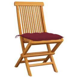 Krzesła ogrodowe z poduszkami w kolorze wina, 2 szt., tekowe