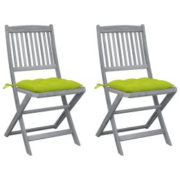 Składane krzesła ogrodowe z poduszkami, 2 szt., akacjowe