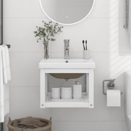 Stelaż łazienkowy z wbudowaną umywalką, biały, żelazny