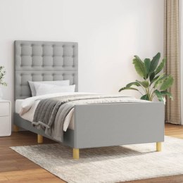 Rama łóżka z zagłówkiem, jasnoszara, 90x200 cm, obity tkaniną