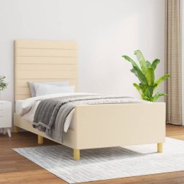 Rama łóżka z zagłówkiem, kremowa, 90x190 cm, obita tkaniną