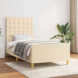 Rama łóżka z zagłówkiem, kremowa, 90x200 cm, obita tkaniną