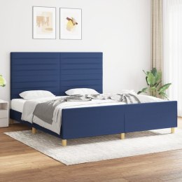 Rama łóżka z zagłówkiem, niebieska, 180x200 cm, obita tkaniną