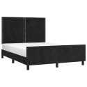 Rama łóżka z zagłówkiem, czarna, 140x200 cm, aksamitna