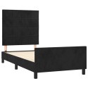Rama łóżka z zagłówkiem, czarna, 90x200 cm, aksamitem