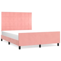 Rama łóżka z zagłówkiem, różowa, 140x190 cm, aksamitna