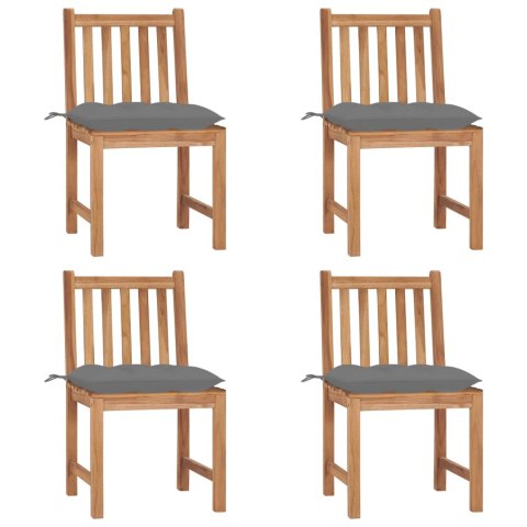 Krzesła ogrodowe, 4 szt., z poduszkami, lite drewno tekowe