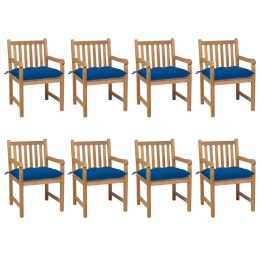 Krzesła ogrodowe z niebieskimi poduszkami, 8 szt., tekowe
