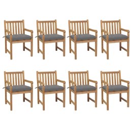 Krzesła ogrodowe z szarymi poduszkami, 8 szt., drewno tekowe