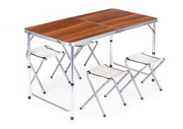 Zestaw stolik turystyczny stół składany dodatkowo 4 krzesła brązowy